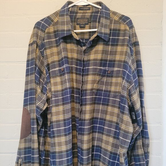 Pendleton Hawthorne Elbow Patch Plaid Flannel Shirt Men's XXL - Picture 1 of 4